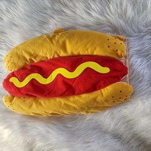 Hot dog with mustard on it dog costume with straps for medium size dog